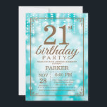 21st Birthday Invitation Teal and Gold Glitter<br><div class="desc">21st Birthday Invitation with Teal and Gold String Lights with Teal Glitter Background. Teal Birthday. Adult Birthday. Men or Women Bday Invite. 13th 15th 16th 18th 20th 21st 30th 40th 50th 60th 70th 80th 90th 100th, Any age. For further customisation, please click the "Customise it" button and use our design...</div>