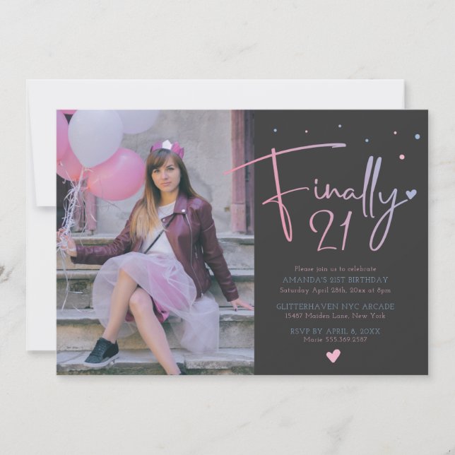 21st Birthday Invitation With Photo (Front)