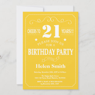 21st Birthday Invitation Yellow and White
