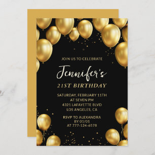 21st birthday invitations Balloons Gold Confetti