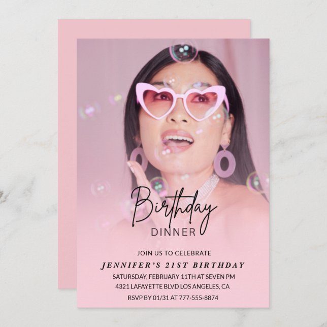 21st birthday invitations Birthday Dinner Photo (Front/Back)