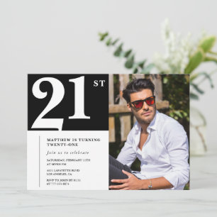 21st birthday invitations Black White Photo