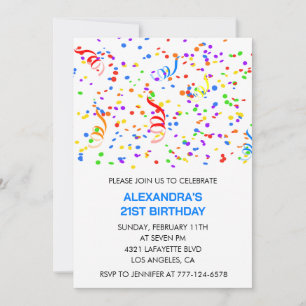 21st birthday invitations Blue Confetti Rainbow