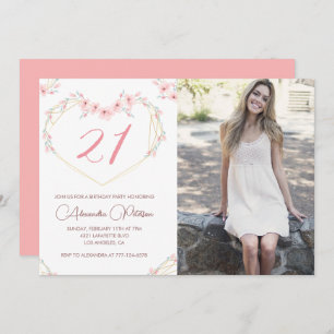 21st birthday invitations Boho Floral Photo