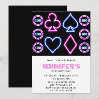 21st birthday invitations Casino theme Poker Girl