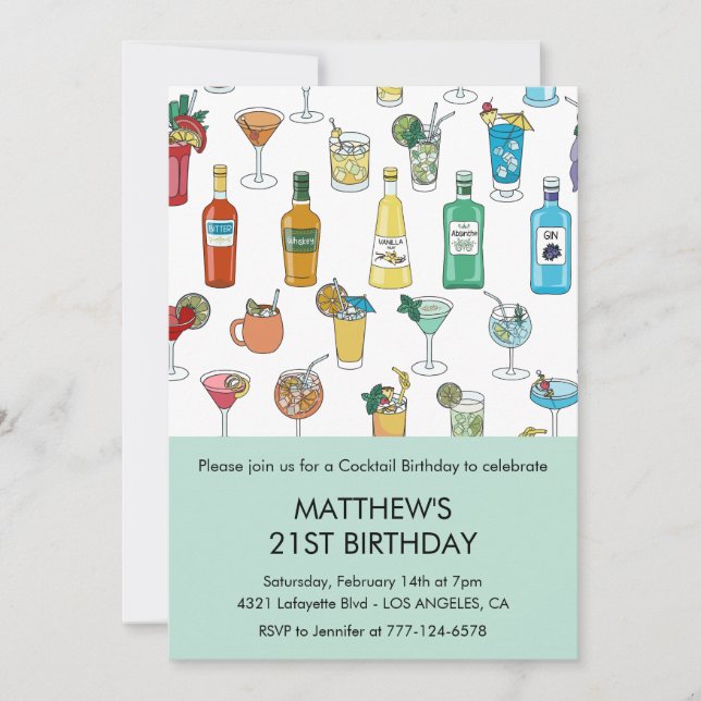 21st birthday invitations Cocktail Contemporary (Front)