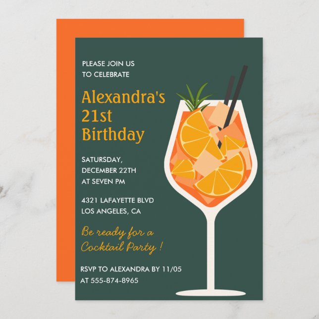 21st birthday invitations Cocktail Elegant Modern (Front/Back)