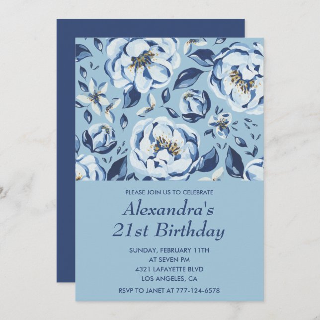 21st birthday invitations Elegant Floral (Front/Back)