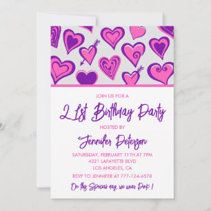 21st birthday invitations Glam Pink Heart