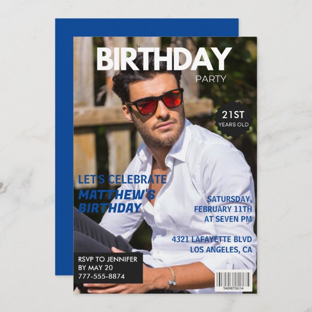 21st birthday invitations Men Magazine Cover (Front/Back)