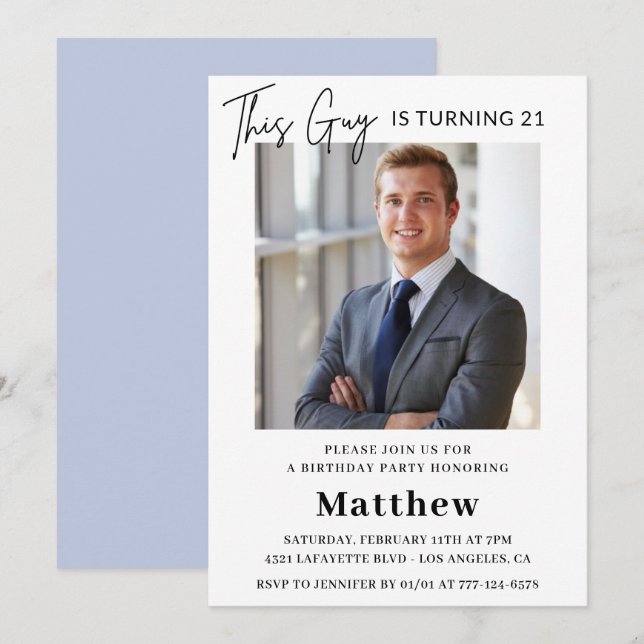 21st birthday invitations Men Photo Elegant (Front/Back)