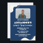 21st birthday invitations Men Photo Simple Blue<br><div class="desc">21st birthday invitations Men Photo Simple Blue</div>