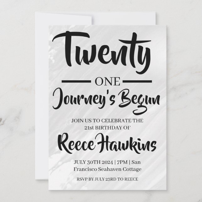 21st birthday invitations modern black and white (Front)