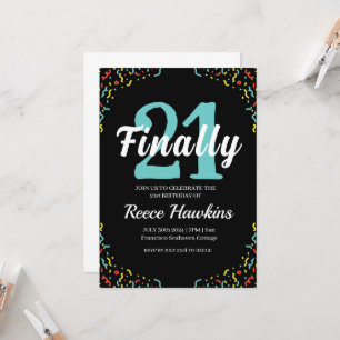 21st birthday invitations modern black and white