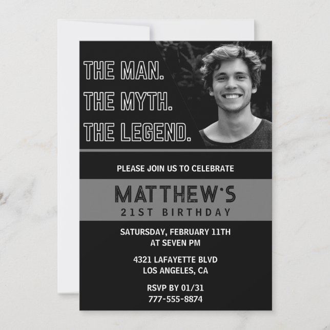 21st birthday invitations The Man The Legend (Front)
