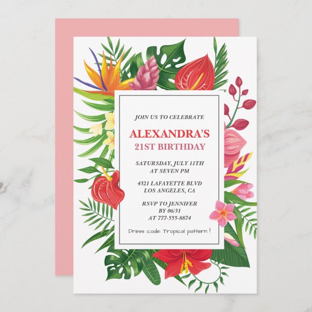 21st birthday invitations Tropical Party Elegant (Front/Back)