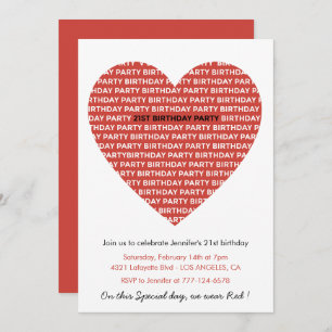 21st birthday invitations Typography Red Black