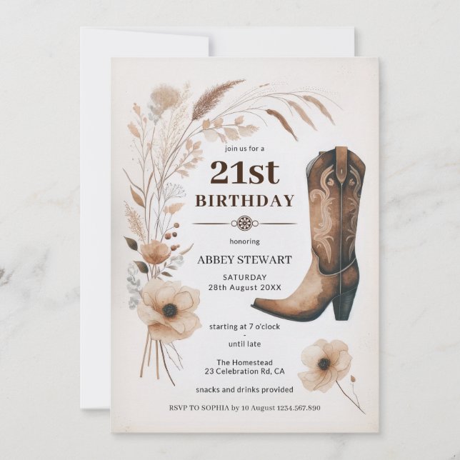 21st Birthday Invite Cowgirl (Front)