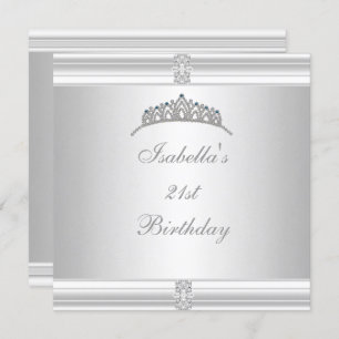 21st Birthday Jewel Tiara Silver White Invitation