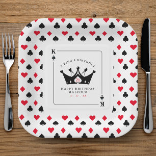 21st Birthday King of Spades Casino Pattern Paper Plate