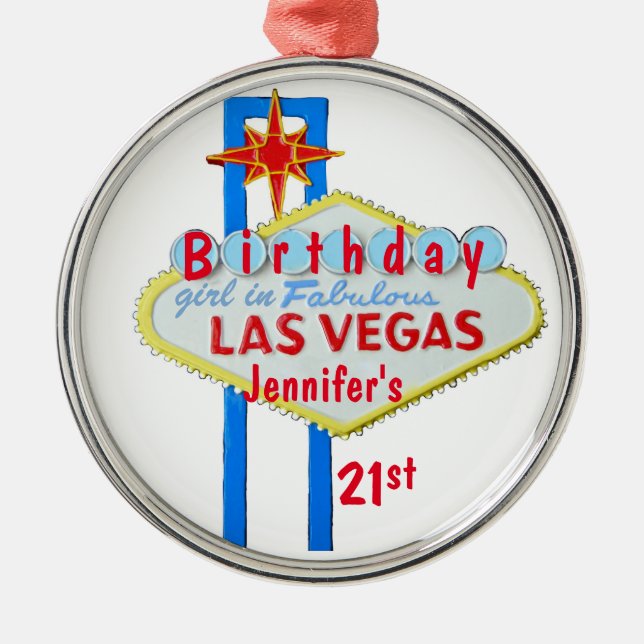 21st Birthday Las Vegas Pendant Metal Ornament (Front)