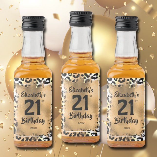 21st Birthday Leopard Mini Gold Custom Liquor Bottle Label (Creator Uploaded)