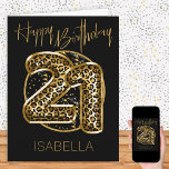 21st Birthday Leopard Print Gold Foil Balloons Card<br><div class="desc">Personalised 21st birthday card with animal print foil balloons in black and gold. The trendy leopard print balloons are framed with black and gold confetti and Happy Birthday is hand lettered in gold. The template is ready for you to personalise the front of the card and add a message inside...</div>