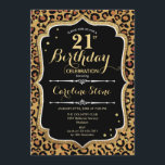 21st Birthday - Leopard Print Invitation<br><div class="desc">21st Birthday Invitation.
Elegant black white design with faux glitter gold. Features leopard cheetah animal print and script font. Perfect for an elegant birthday party. Can be personalized into any year! Message me if you need further customization.</div>
