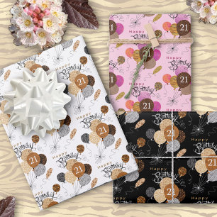 21st Birthday Leopard Tiger Animal Print Balloons  Wrapping Paper Sheet