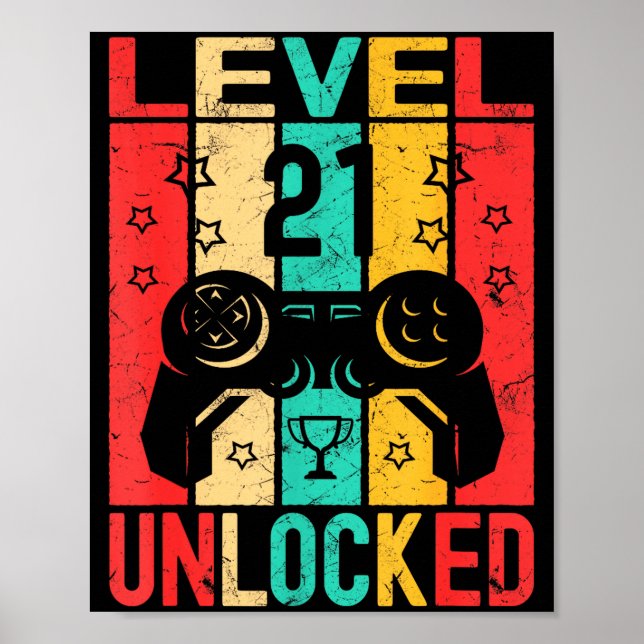 21st Birthday Level 21 Unlocked Gamer Funny Birthd Poster (Front)