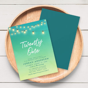 21st Birthday Lights Watercolor Sea Glass Invitation