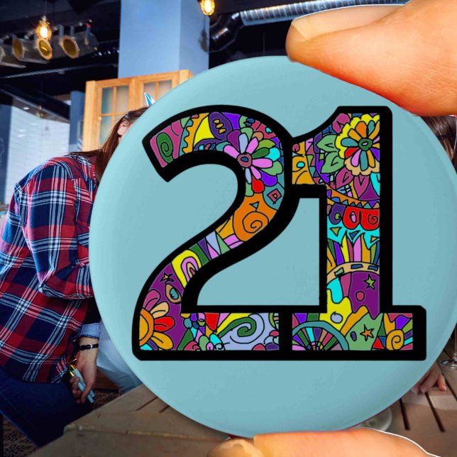 21st birthday mandela 21 Hippy chic colourful fun 6 Cm Round Badge (Creator Uploaded)