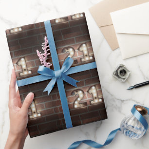 21st birthday marquee lights on brick wrapping paper