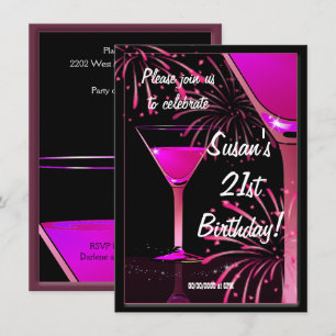 21st Birthday Martini Cocktail Pink Party Invitation