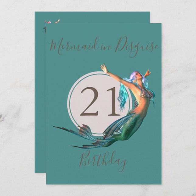 21st Birthday Mermaid Themed Birthday Invitation (Front/Back)