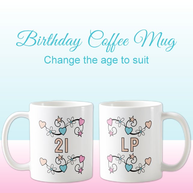 21st birthday milestone age initials pink peach coffee mug (Creator Uploaded)