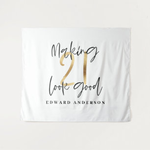 21st birthday modern black and gold stylish tapestry