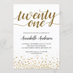 21st Birthday Modern Gold Confetti Dots Script Invitation