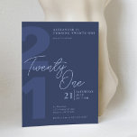 21st Birthday Modern Minimalist Navy Invitation<br><div class="desc">Celebrate a milestone birthday in style with this modern and minimalist 21st birthday invitation. Featuring a monochromatic navy blue design, this invitation is sure to make a statement. The sleek twenty-one script adds a touch of sophistication to the design. Perfect for a gender-neutral celebration, this simple yet stylish invitation is...</div>