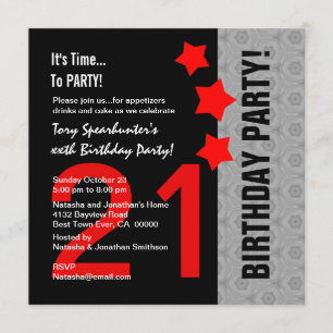 21st Birthday Modern Red Silver Black A13 Red Star Invitation