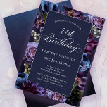 21st Birthday Moody Purple Flower Invitation<br><div class="desc">Moody purple flowers create a lush border on this 21st birthday party invitation. Pops of dusty blue and ivory white add to the floral display. A dark background adds to the mood and makes the white text pop. Traditional calligraphy script gives it an elegant vibe. Except for the word birthday,...</div>