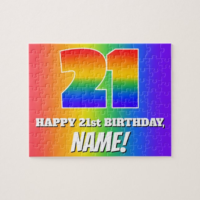 21st Birthday — Multicolored Rainbow Pattern “21” Jigsaw Puzzle (Horizontal)