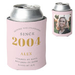 21st Birthday Name 2004 Chic Pink Grey Photo Can Cooler<br><div class="desc">A personalised elegant can cooler that is easy to customise for that special birthday party occasion.</div>