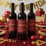 21st Birthday Name 2005 Red Gold Elegant Chic Wine Label<br><div class="desc">2005 Vintage 21st Birthday Red & Gold Elegant Wine Label. Celebrate your milestone with our exclusive 2005 Vintage 21st birthday wine label. The meticulously designed label with stunning black and gold hues effortlessly enhances the visual appeal of your favourite wine. The year 2005, prominently featured on the label, adds a...</div>