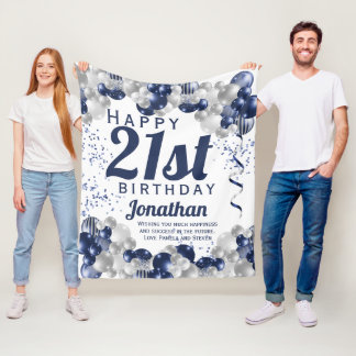 21st birthday Navy Balloons Fleece Blanket