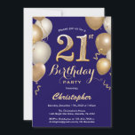 21st Birthday Navy Blue and Gold Balloons Confetti Invitation<br><div class="desc">21st Birthday Navy Blue and Gold Balloons Confetti Invitation. For further customisation,  please click the "Customise it" button and use our design tool to modify this template.</div>