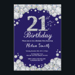 21st Birthday Navy Blue and Silver Diamond Invitation<br><div class="desc">21st Birthday Invitation. Navy Blue and Silver Rhinestone Diamond. Elegant Birthday Bash invite. Adult Birthday. Women Birthday. Men Birthday. For further customisation,  please click the "Customise it" button and use our design tool to modify this template.</div>