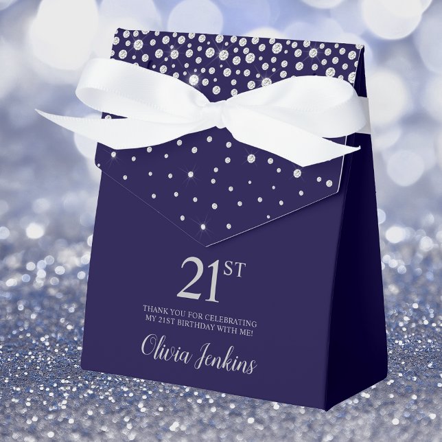 21st Birthday Navy Blue Sparkly Thank You Favour Box (Creator Uploaded)
