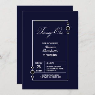 21st Birthday Navy Blue with White Frame Party Invitation