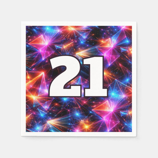 21st Birthday Neon Polygon Abstract  Napkin (Front)